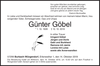Traueranzeige von Günter Göbel von Siegener Zeitung
