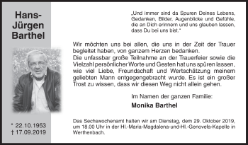 Traueranzeige von Hans-Jürgen Barthel von Siegener Zeitung