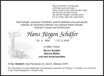 Traueranzeige von Hans Jürgen Schäfer von Siegener Zeitung