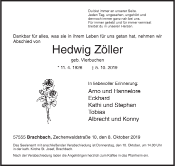 Traueranzeige von Hedwig Zöller von Siegener Zeitung