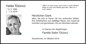 Traueranzeige von Heike Tütüncü von Siegener Zeitung