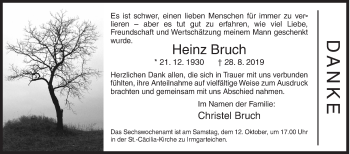 Traueranzeige von Heinz Bruch von Siegener Zeitung