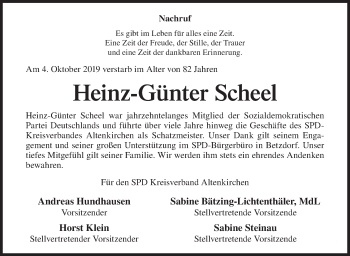 Traueranzeige von Heinz-Günter Scheel von Siegener Zeitung
