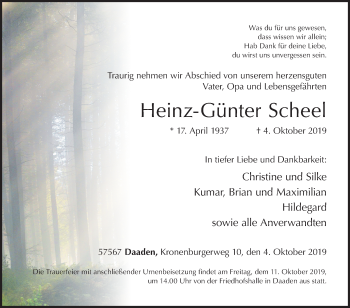 Traueranzeige von Heinz-Günter Scheel von Siegener Zeitung