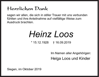Traueranzeige von Heinz Loos von Siegener Zeitung