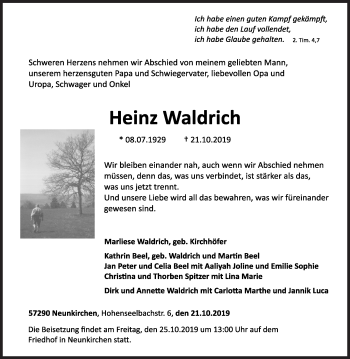 Traueranzeige von Heinz Waldrich von Siegener Zeitung