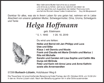 Traueranzeige von Helga Hoffmann von Siegener Zeitung