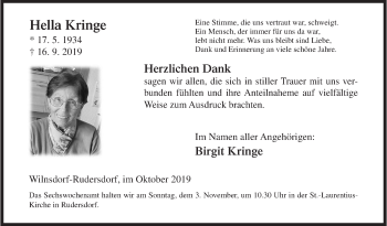 Traueranzeige von Hella Kringe von Siegener Zeitung