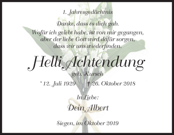 Traueranzeige von Helli Achtendung von Siegener Zeitung