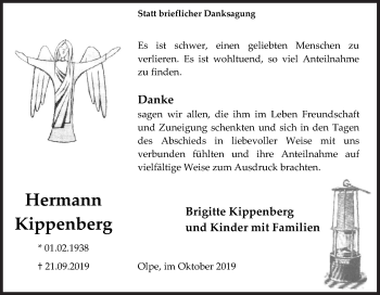 Traueranzeige von Hermann Kippenberg von Siegener Zeitung