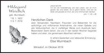 Traueranzeige von Hildegard Weidlich von Siegener Zeitung