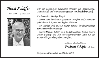 Traueranzeige von Horst Schäfer von Siegener Zeitung