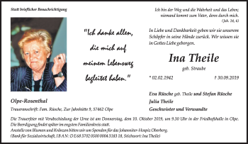 Traueranzeige von Ina Theile von Siegener Zeitung