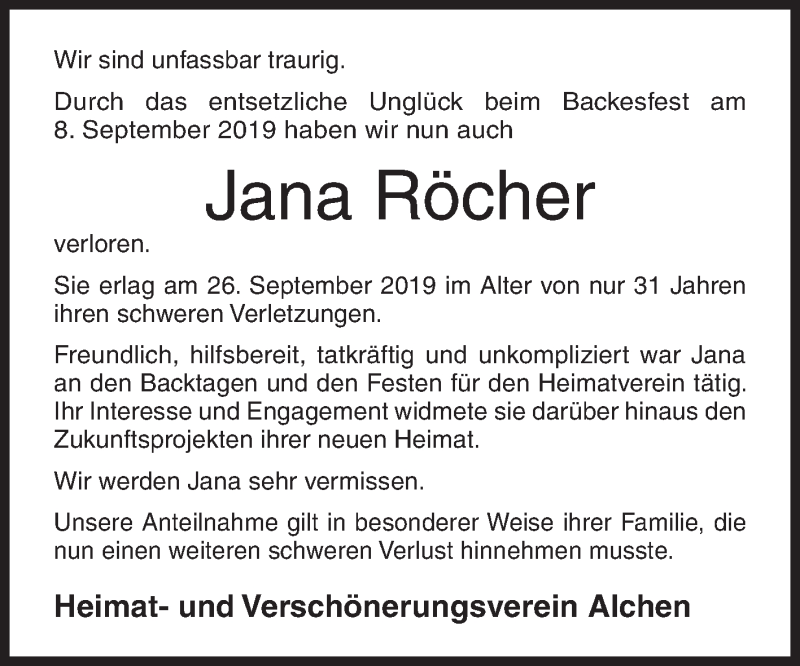  Traueranzeige für Jana Röcher vom 05.10.2019 aus Siegener Zeitung