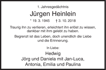 Traueranzeige von Jürgen Heinlein von Siegener Zeitung