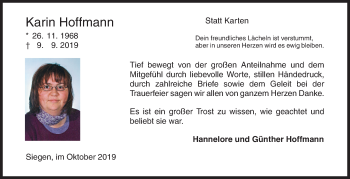 Traueranzeige von Karin Hoffmann von Siegener Zeitung