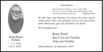 Traueranzeige von Karl-Heinz Schütz von Siegener Zeitung