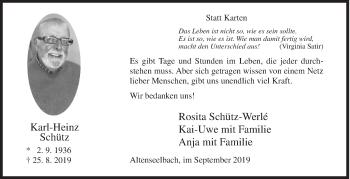 Traueranzeige von Karl-Heinz Schütz von Siegener Zeitung