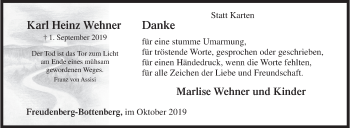 Traueranzeige von Karl Heinz Wehner von Siegener Zeitung