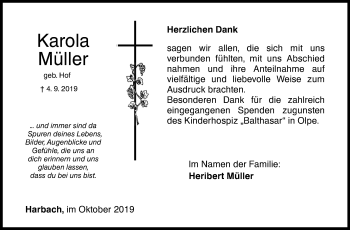 Traueranzeige von Karola Müller von Siegener Zeitung