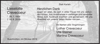 Traueranzeige von Lieselotte Crevecoeur von Siegener Zeitung