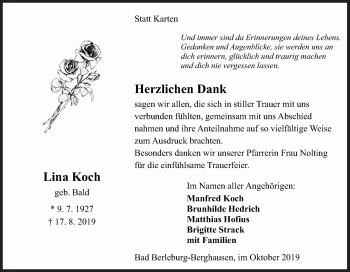 Traueranzeige von Lina Koch von Siegener Zeitung