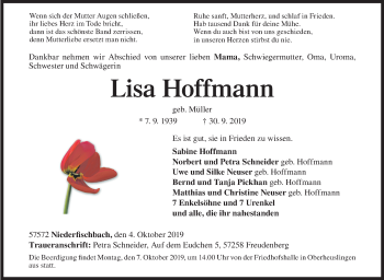 Traueranzeige von Lisa Hoffmann von Siegener Zeitung
