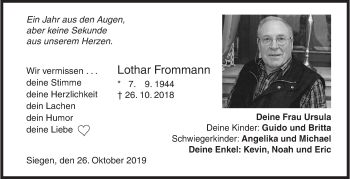 Traueranzeige von Lothar Frommann von Siegener Zeitung