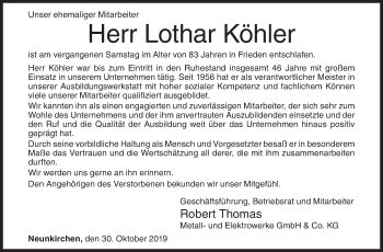 Traueranzeige von Lothar Köhler von Siegener Zeitung