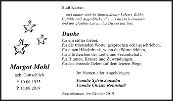 Traueranzeige von Margot Mohl von Siegener Zeitung