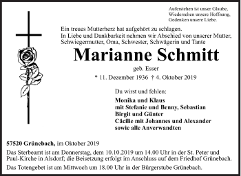 Traueranzeige von MarianneSchmitt Schmitt von Siegener Zeitung