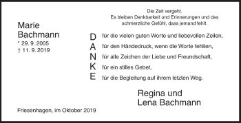 Traueranzeige von Marie Bachmann von Siegener Zeitung