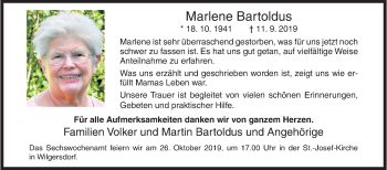Traueranzeige von Marlene Bartoldus von Siegener Zeitung