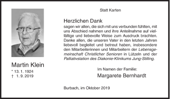 Traueranzeige von Martin Klein von Siegener Zeitung