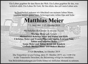 Traueranzeige von Matthias Meier von Siegener Zeitung