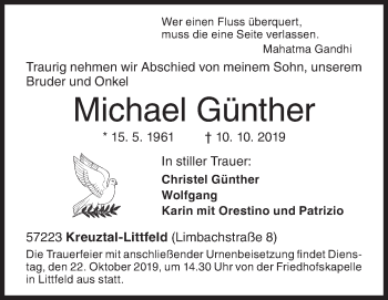 Traueranzeige von Michael Günther von Siegener Zeitung