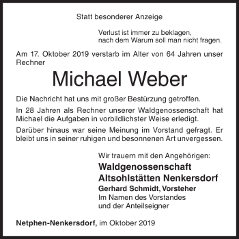 Traueranzeige von Michael Weber von Siegener Zeitung