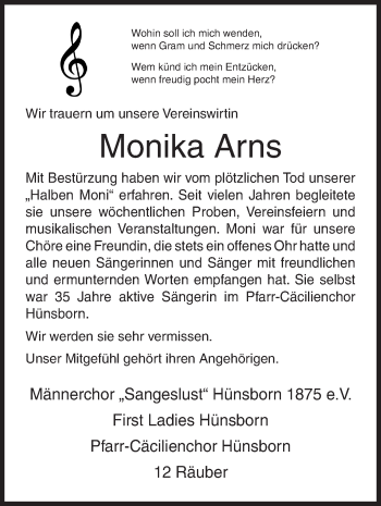 Traueranzeige von Monika Arns von Siegener Zeitung