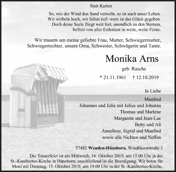 Traueranzeige von Monika Arns von Siegener Zeitung