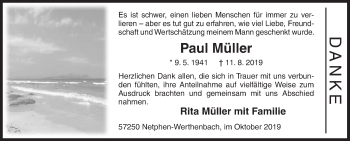 Traueranzeige von Paul Müller von Siegener Zeitung