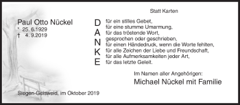 Traueranzeige von Paul Otto Nückel von Siegener Zeitung