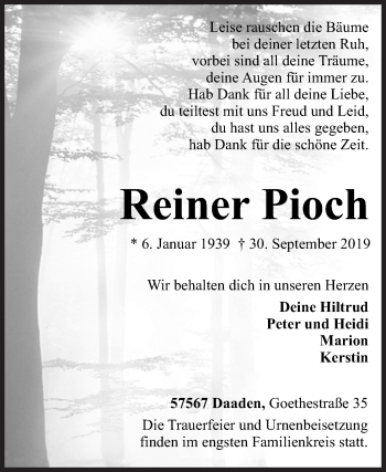 Traueranzeige von Reiner Pioch von Siegener Zeitung