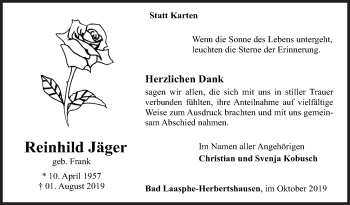 Traueranzeige von Reinhild Jäger von Siegener Zeitung