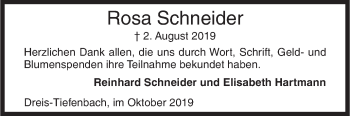 Traueranzeige von Rosa Schneider von Siegener Zeitung