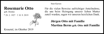 Traueranzeige von Rosemarie Otto von Siegener Zeitung