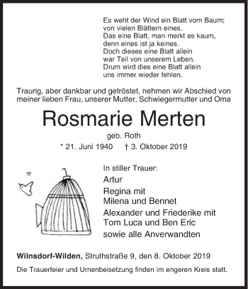 Traueranzeige von Rosmarie Merten von Siegener Zeitung
