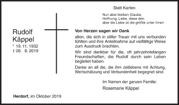 Traueranzeige von Rudolf Käppel von Siegener Zeitung