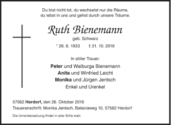 Traueranzeige von Ruth Bienemann von Siegener Zeitung