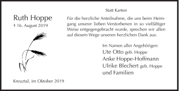Traueranzeige von Ruth Hoppe von Siegener Zeitung