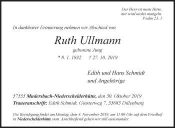 Traueranzeige von Ruth Ullmann von Siegener Zeitung